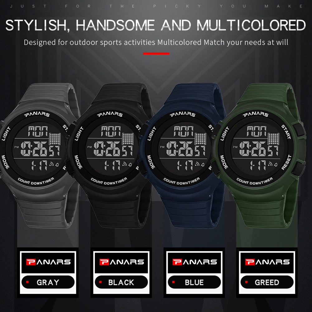 Outdoor Sports Waterproof Backlight Round Dial Alarm Men Digital Wrist Watch