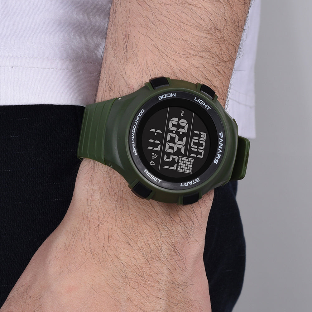Outdoor Sports Waterproof Backlight Round Dial Alarm Men Digital Wrist Watch