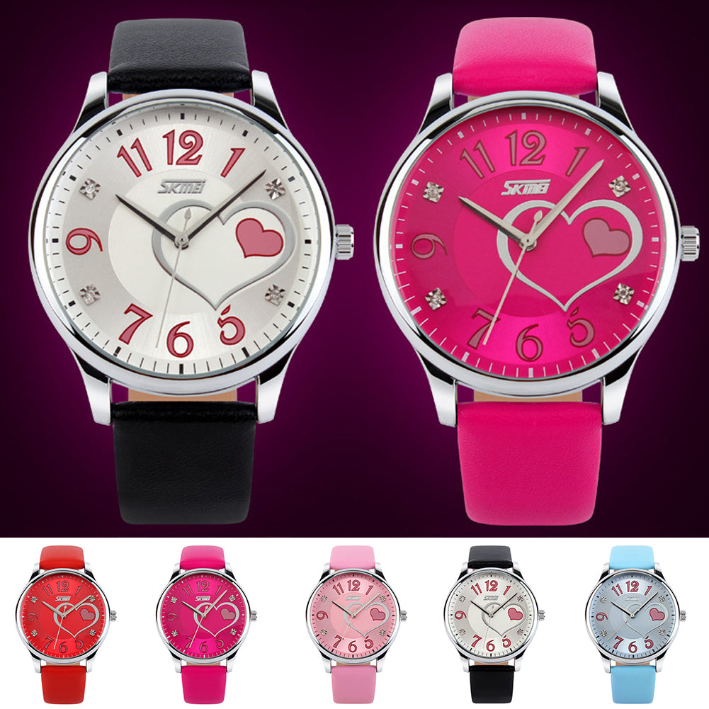 Women Girls Waterproof Genuine Leather Rhinestone Analog Quartz Wrist Watch