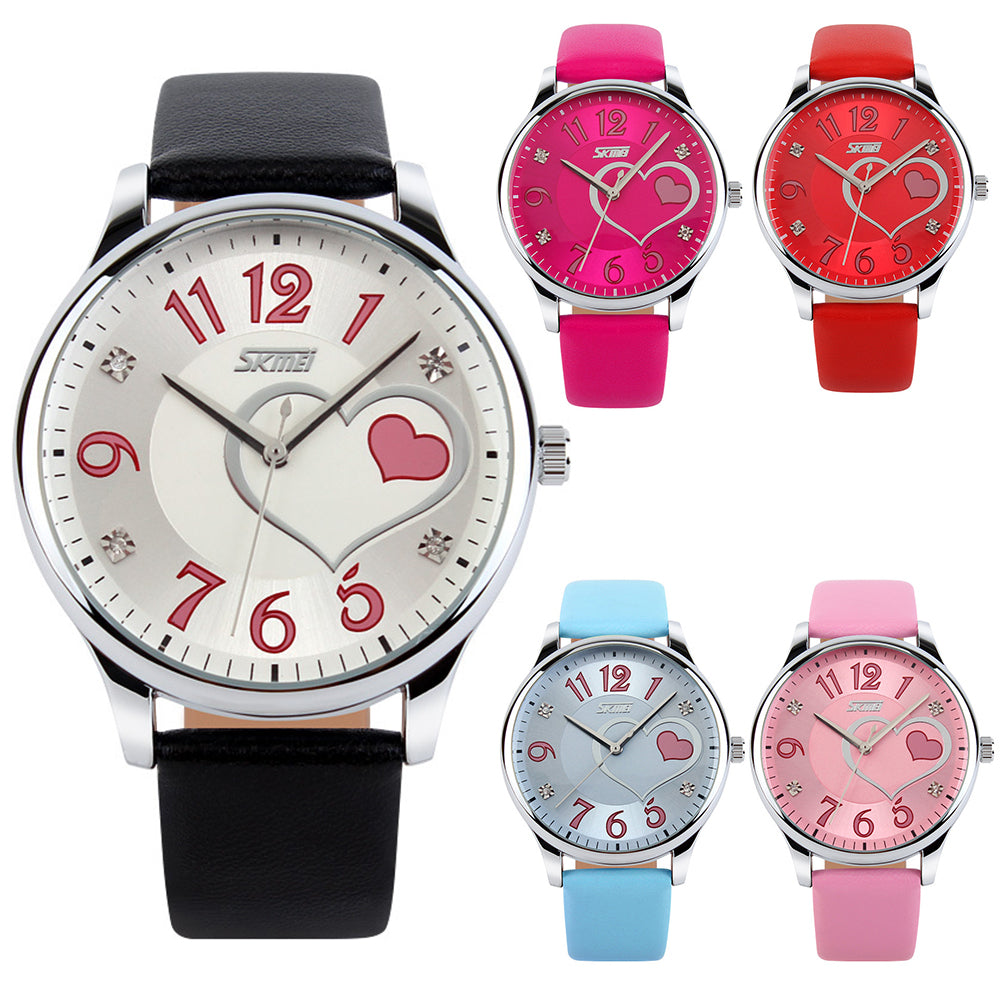 Women Girls Waterproof Genuine Leather Rhinestone Analog Quartz Wrist Watch