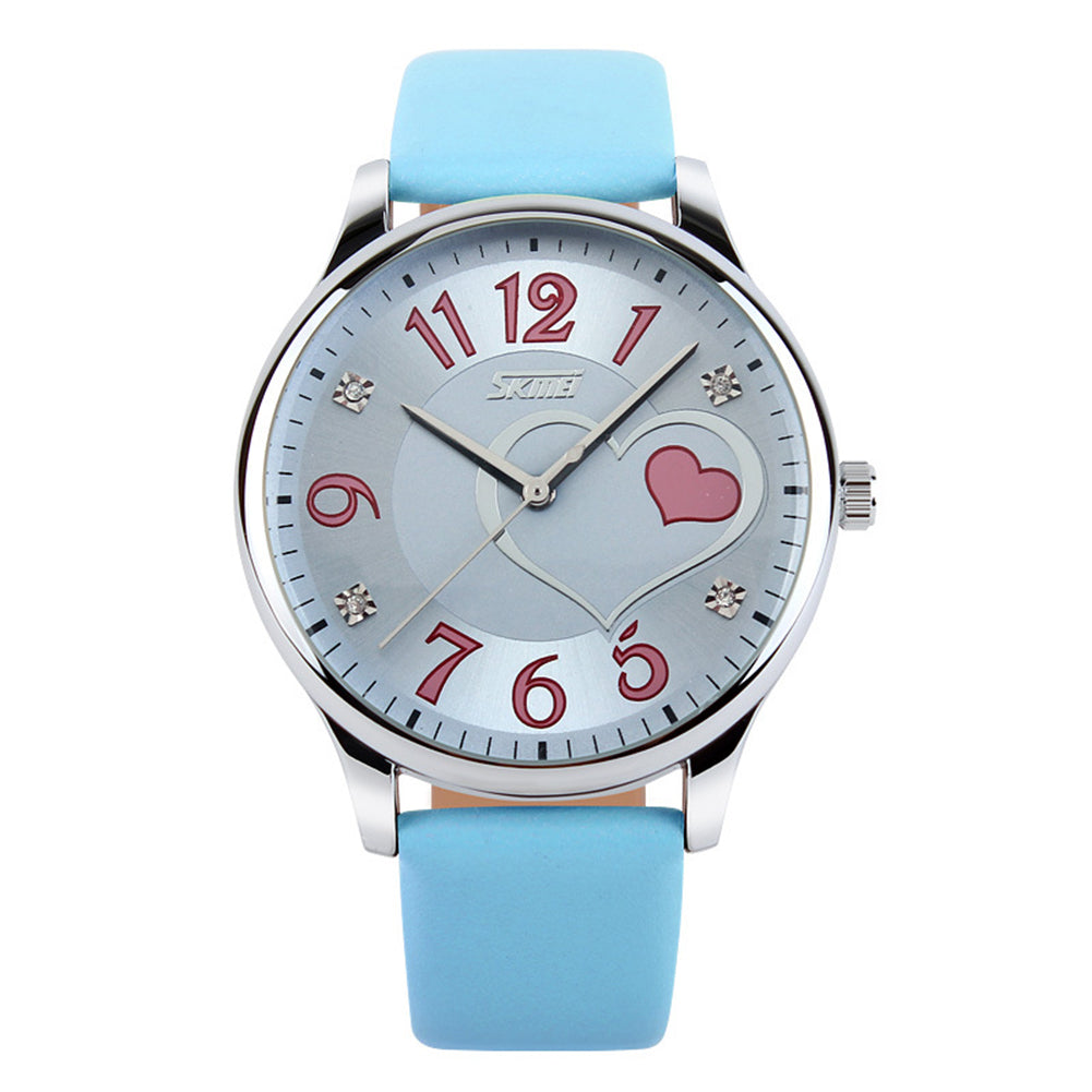 Women Girls Waterproof Genuine Leather Rhinestone Analog Quartz Wrist Watch