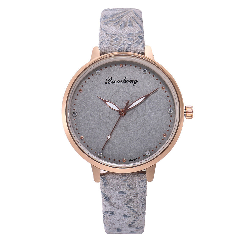 3D Print Women Business Faux Leather Band Quartz Analog Rhinestone Wrist Watch