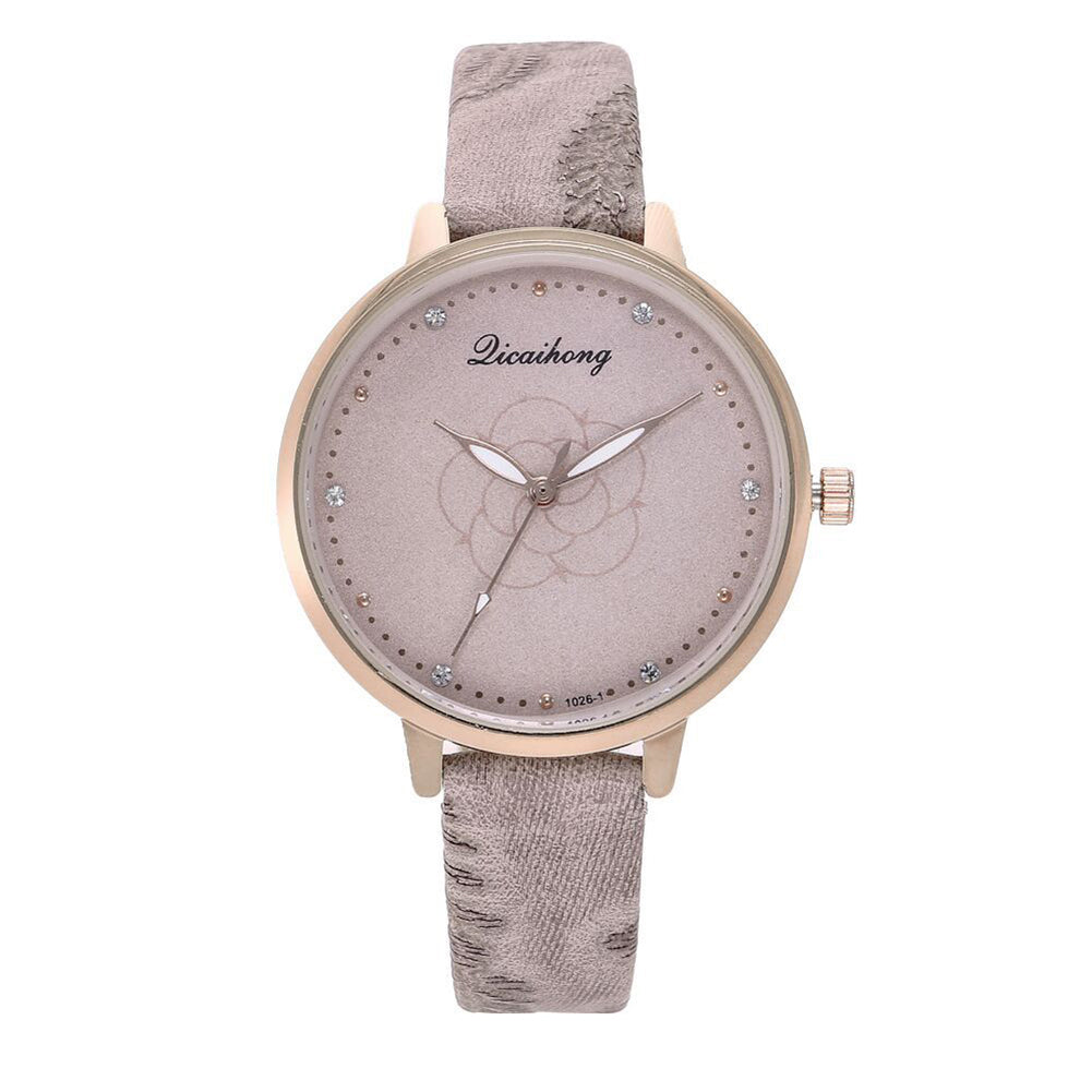 3D Print Women Business Faux Leather Band Quartz Analog Rhinestone Wrist Watch