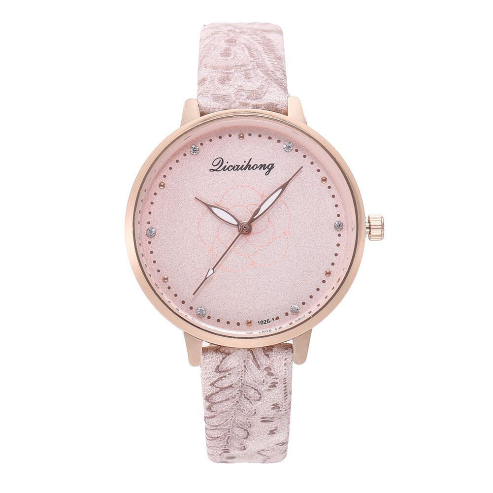 3D Print Women Business Faux Leather Band Quartz Analog Rhinestone Wrist Watch