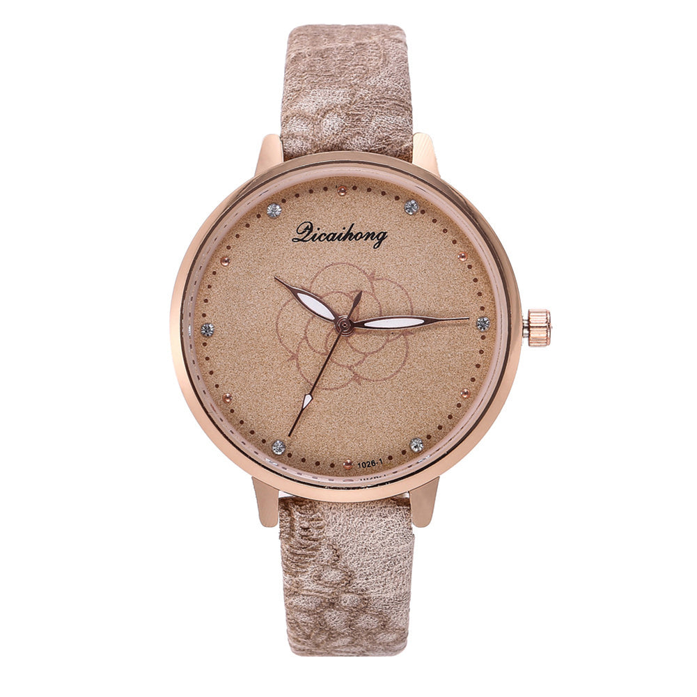 3D Print Women Business Faux Leather Band Quartz Analog Rhinestone Wrist Watch