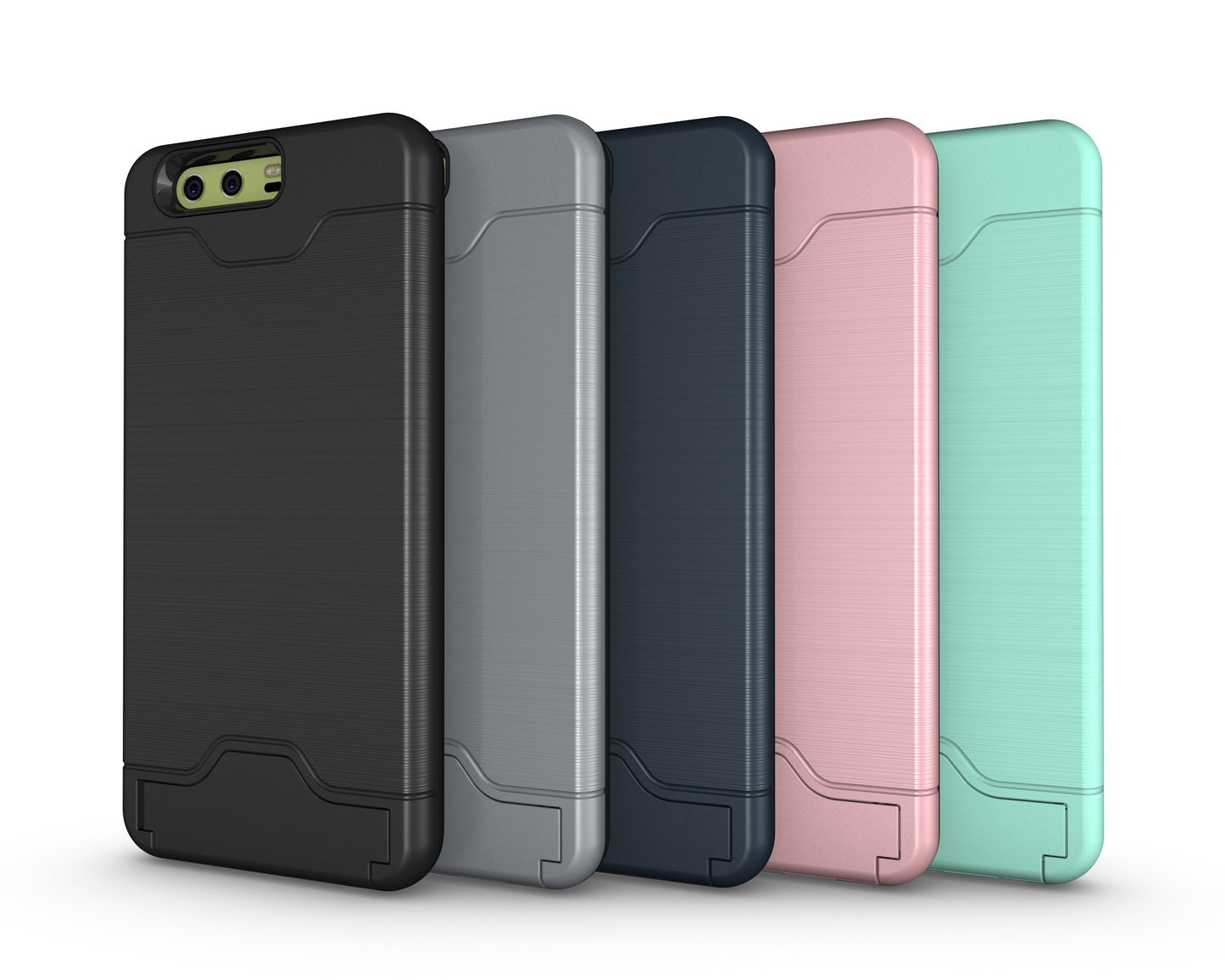 Durable Case Card Slot Brushed Texture Heavy Duty Hybrid Dual Layer Wallet Case Cover Shell with Kickstand for HUAWEI P10 Plus