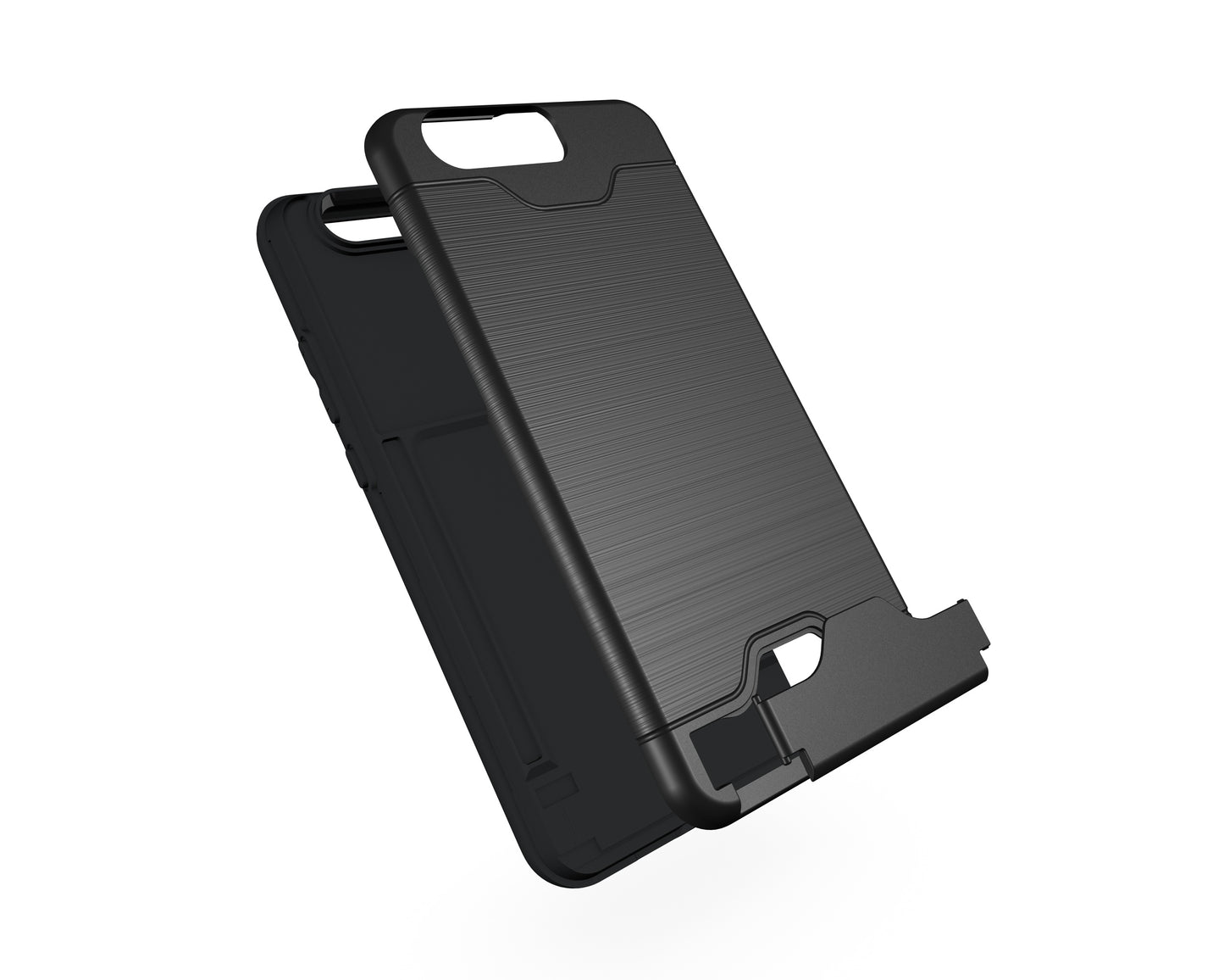 Durable Case Card Slot Brushed Texture Heavy Duty Hybrid Dual Layer Wallet Case Cover Shell with Kickstand for HUAWEI P10 Plus