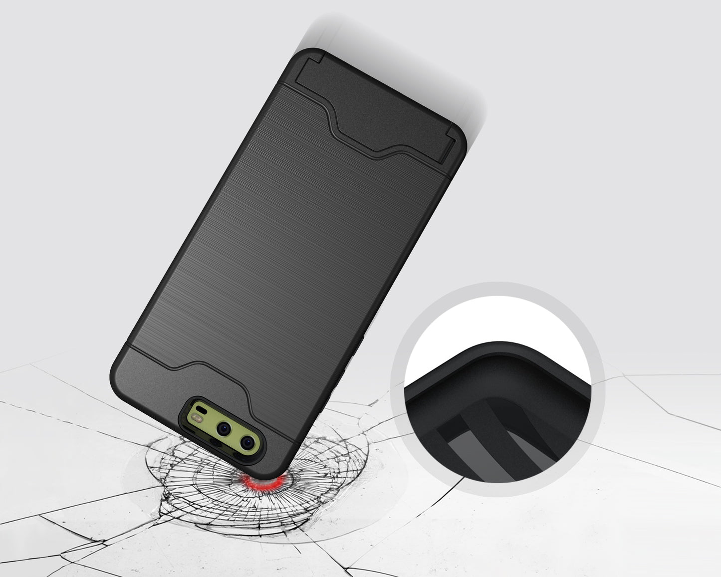 Durable Case Card Slot Brushed Texture Heavy Duty Hybrid Dual Layer Wallet Case Cover Shell with Kickstand for HUAWEI P10 Plus