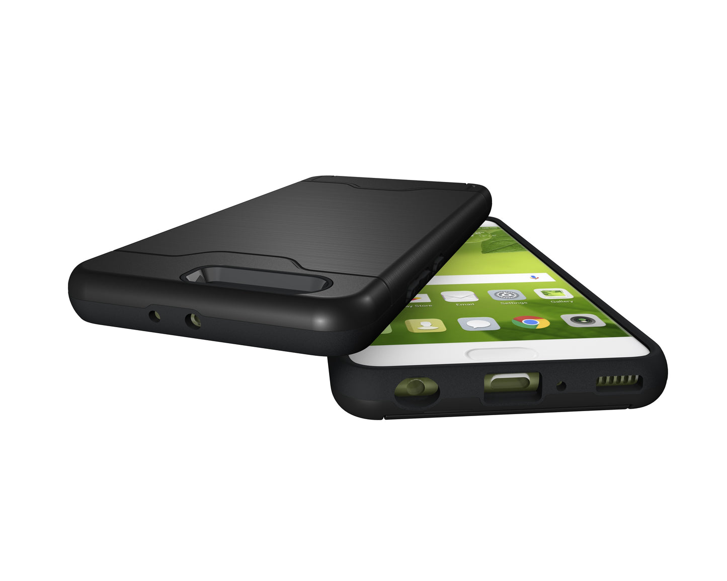 Durable Case Card Slot Brushed Texture Heavy Duty Hybrid Dual Layer Wallet Case Cover Shell with Kickstand for HUAWEI P10 Plus