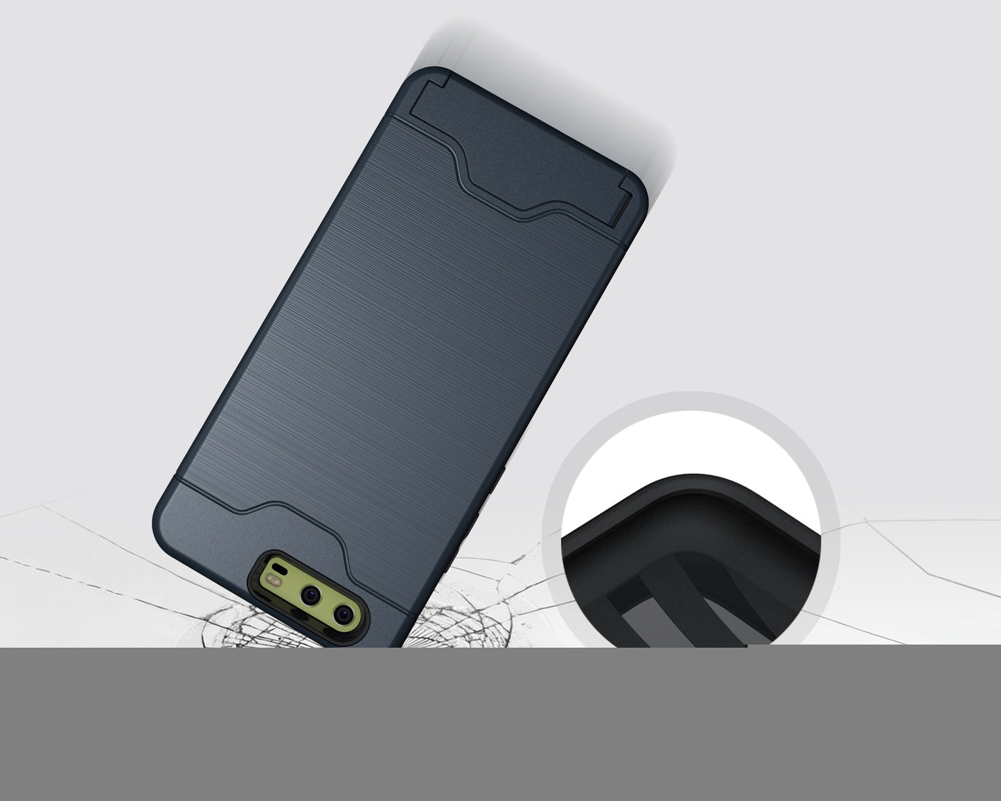 Durable Case Card Slot Brushed Texture Heavy Duty Hybrid Dual Layer Wallet Case Cover Shell with Kickstand for HUAWEI P10 Plus