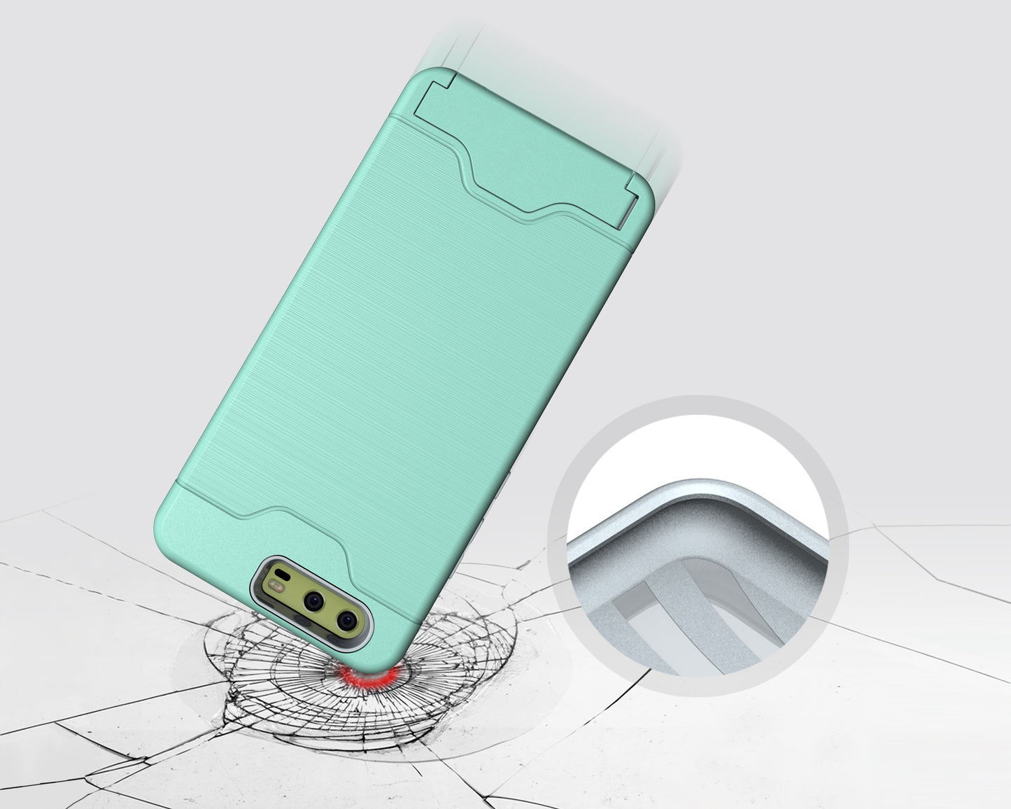 Durable Case Card Slot Brushed Texture Heavy Duty Hybrid Dual Layer Wallet Case Cover Shell with Kickstand for HUAWEI P10 Plus