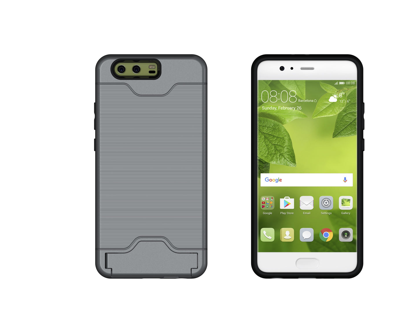 Durable Case Card Slot Brushed Texture Heavy Duty Hybrid Dual Layer Wallet Case Cover Shell with Kickstand for HUAWEI P10 Plus