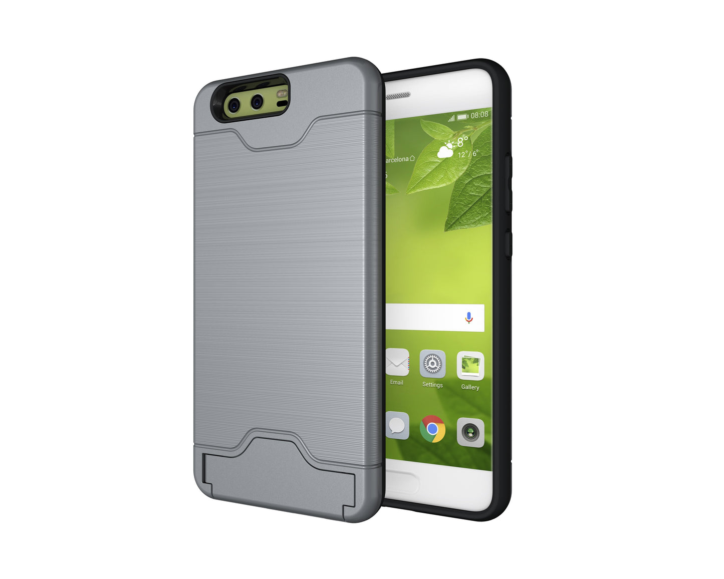 Durable Case Card Slot Brushed Texture Heavy Duty Hybrid Dual Layer Wallet Case Cover Shell with Kickstand for HUAWEI P10 Plus