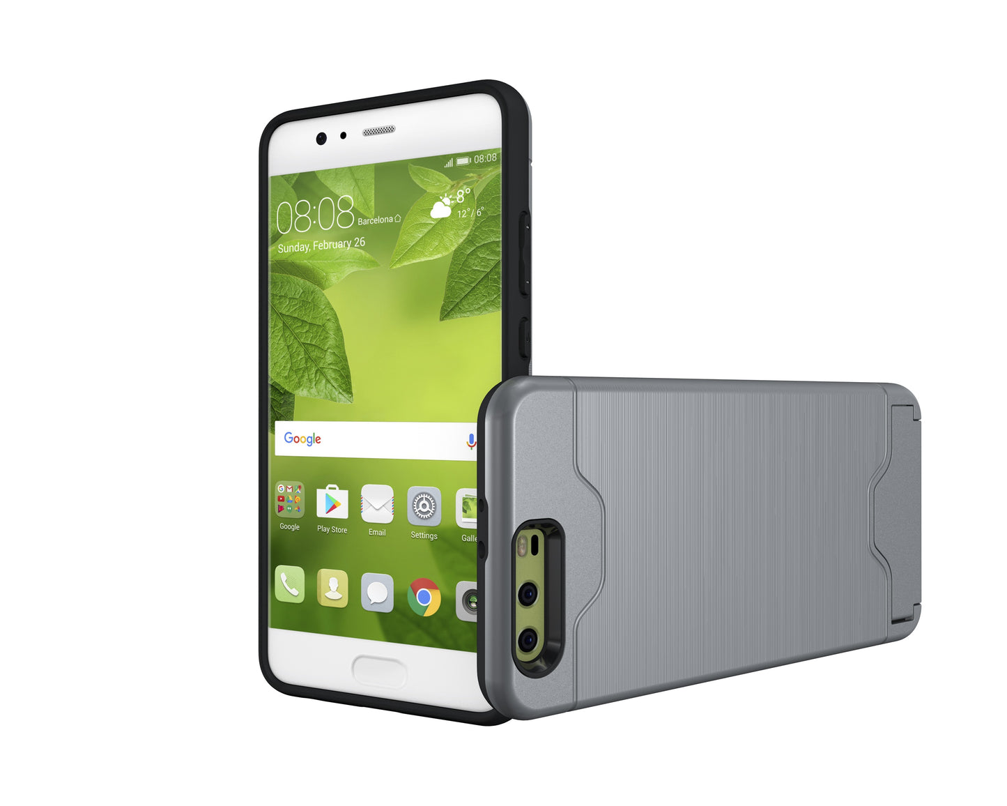 Durable Case Card Slot Brushed Texture Heavy Duty Hybrid Dual Layer Wallet Case Cover Shell with Kickstand for HUAWEI P10 Plus