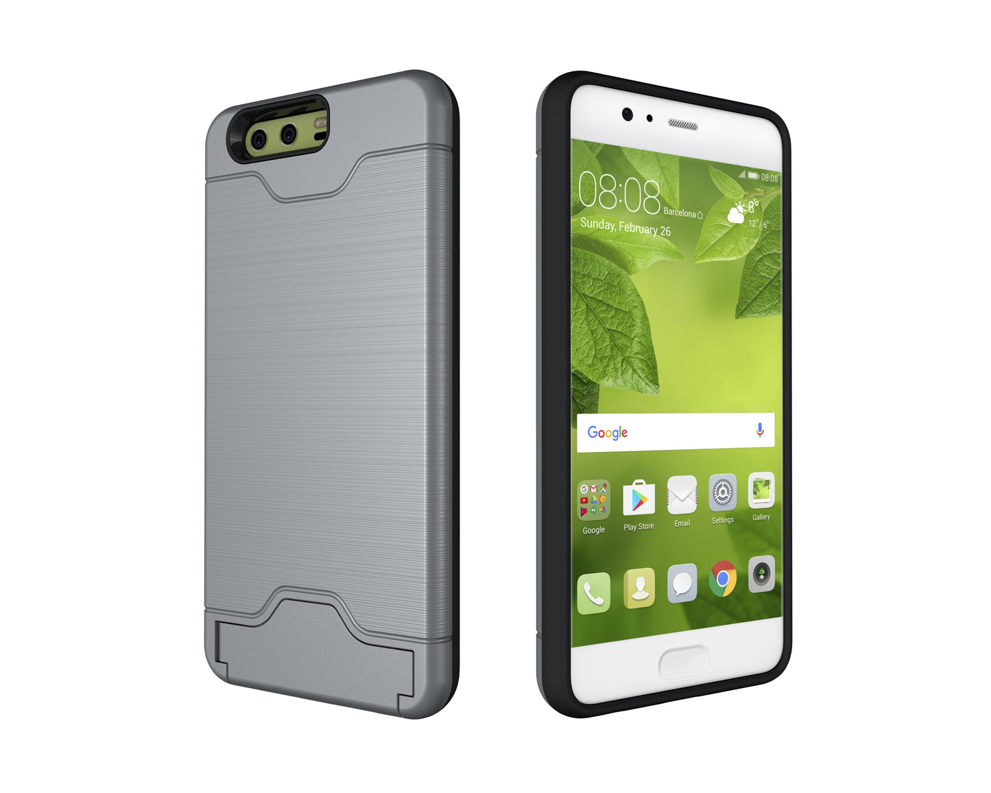 Durable Case Card Slot Brushed Texture Heavy Duty Hybrid Dual Layer Wallet Case Cover Shell with Kickstand for HUAWEI P10 Plus