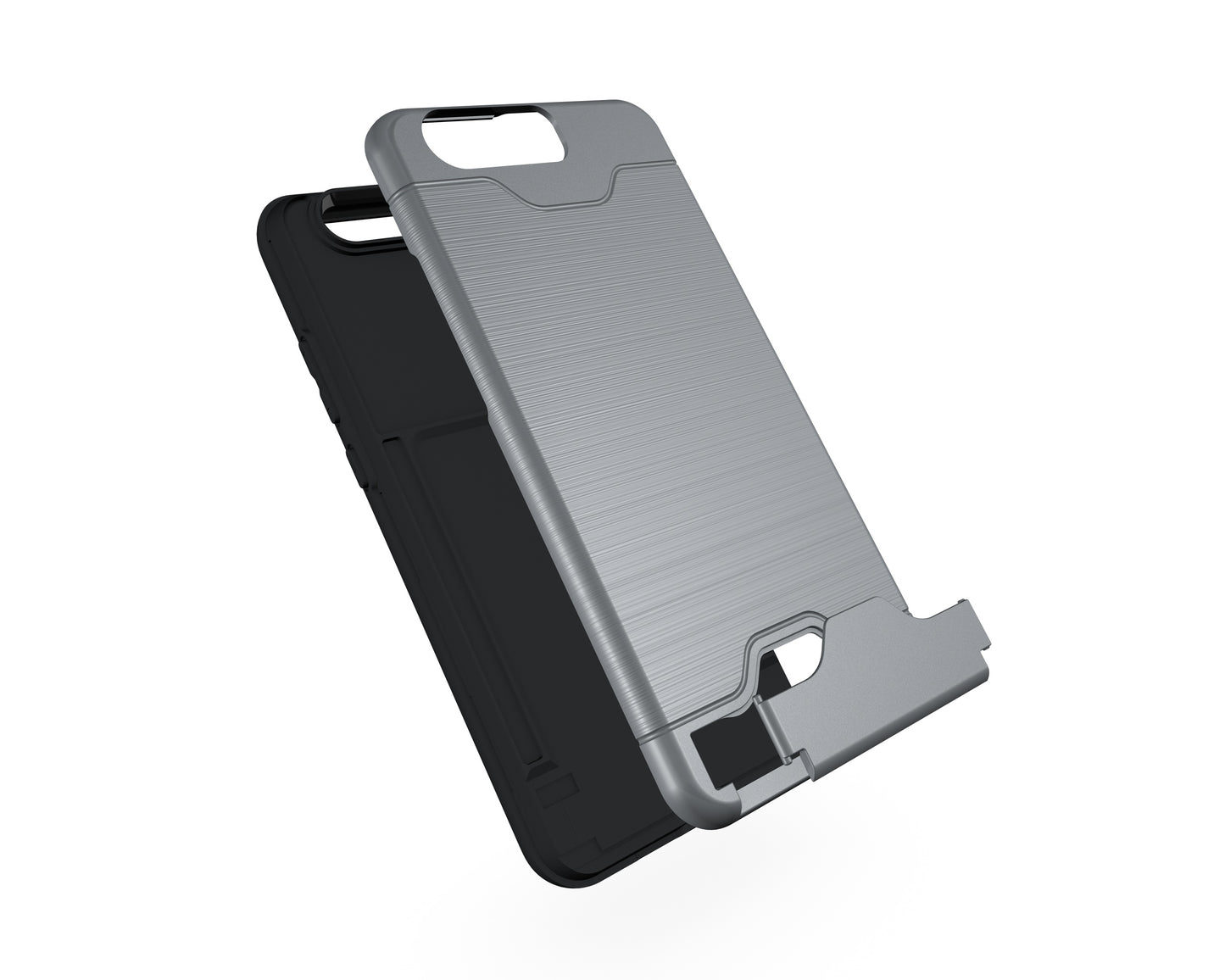 Durable Case Card Slot Brushed Texture Heavy Duty Hybrid Dual Layer Wallet Case Cover Shell with Kickstand for HUAWEI P10 Plus