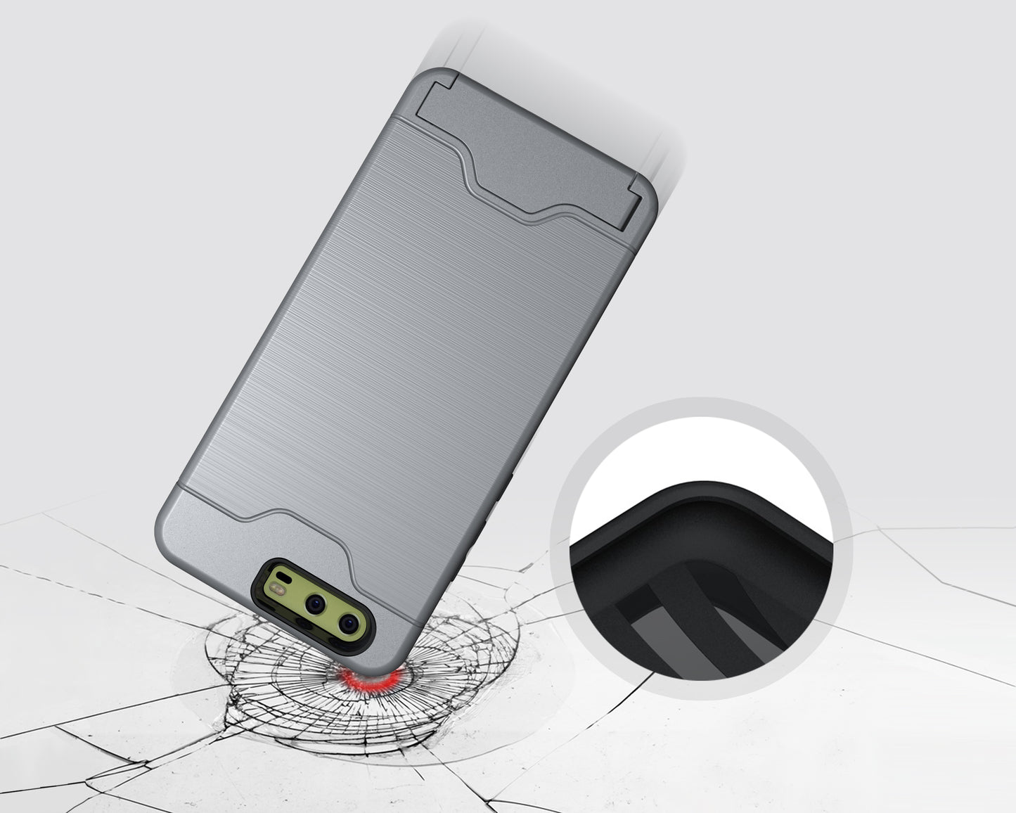 Durable Case Card Slot Brushed Texture Heavy Duty Hybrid Dual Layer Wallet Case Cover Shell with Kickstand for HUAWEI P10 Plus