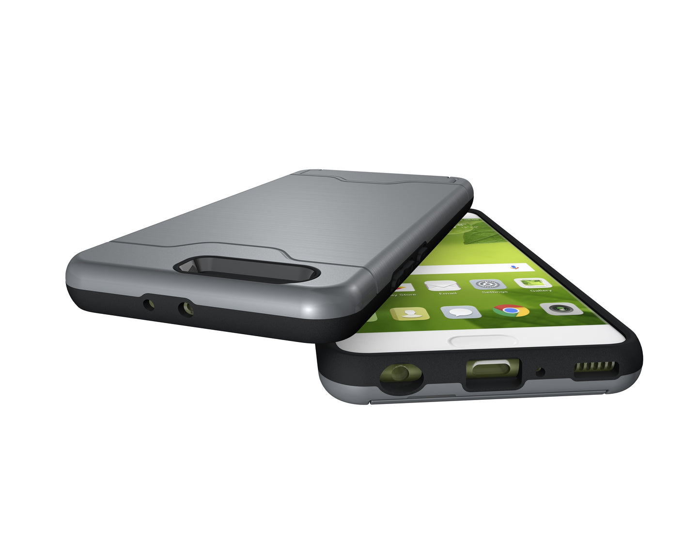 Durable Case Card Slot Brushed Texture Heavy Duty Hybrid Dual Layer Wallet Case Cover Shell with Kickstand for HUAWEI P10 Plus