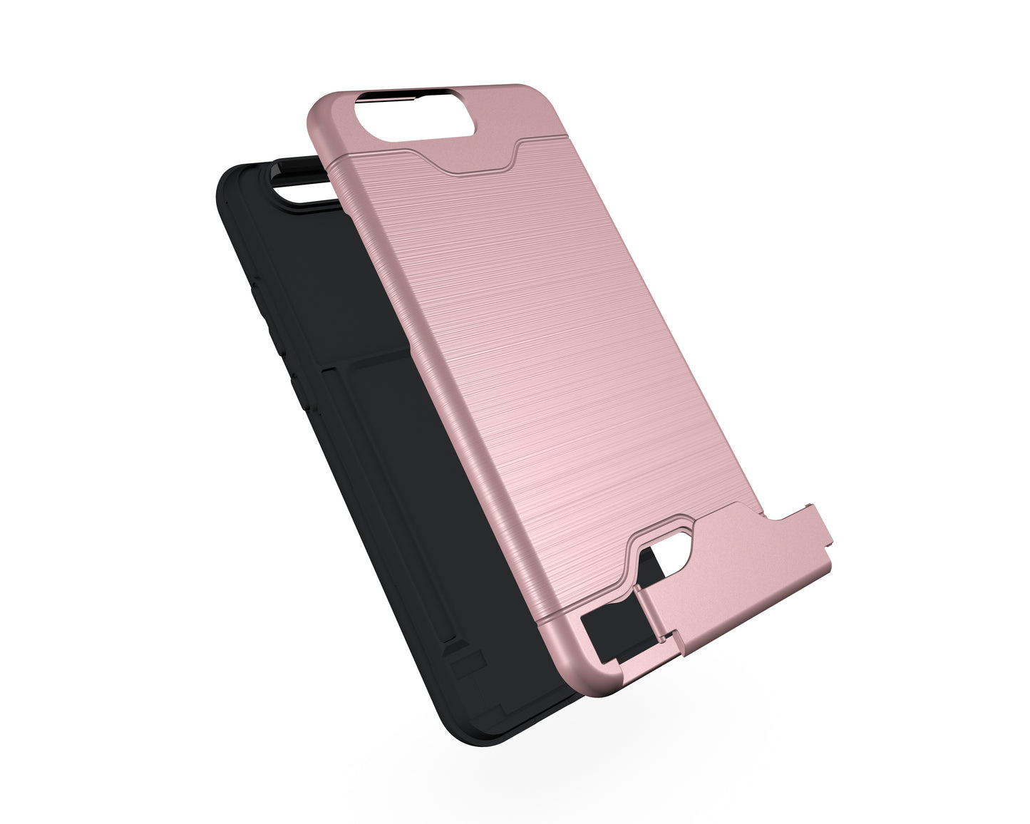 Durable Case Card Slot Brushed Texture Heavy Duty Hybrid Dual Layer Wallet Case Cover Shell with Kickstand for HUAWEI P10 Plus