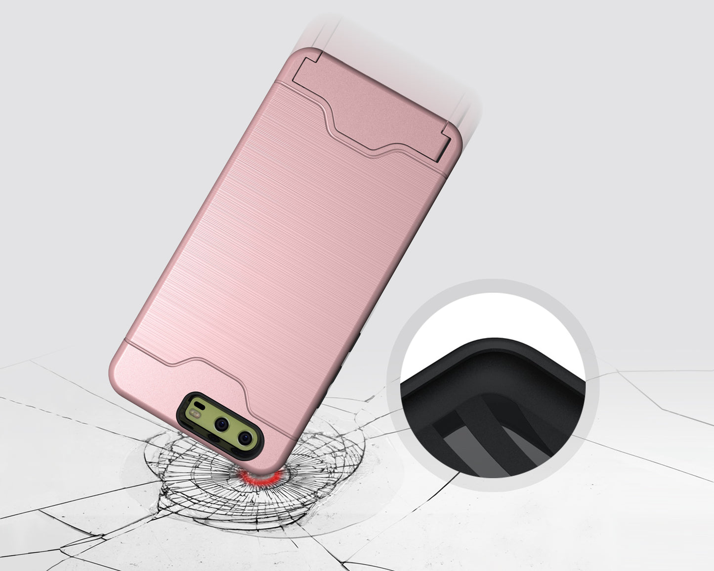 Durable Case Card Slot Brushed Texture Heavy Duty Hybrid Dual Layer Wallet Case Cover Shell with Kickstand for HUAWEI P10 Plus