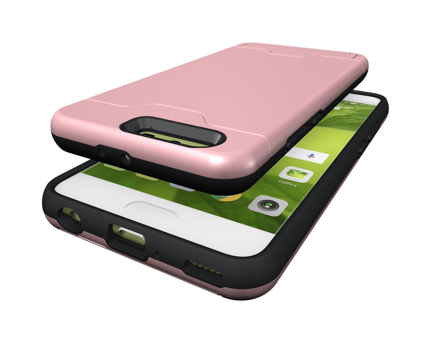 Durable Case Card Slot Brushed Texture Heavy Duty Hybrid Dual Layer Wallet Case Cover Shell with Kickstand for HUAWEI P10 Plus