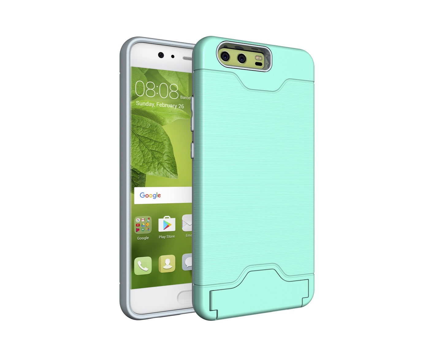 Durable Case Card Slot Brushed Texture Heavy Duty Hybrid Dual Layer Wallet Case Cover Shell with Kickstand for HUAWEI P10 Plus