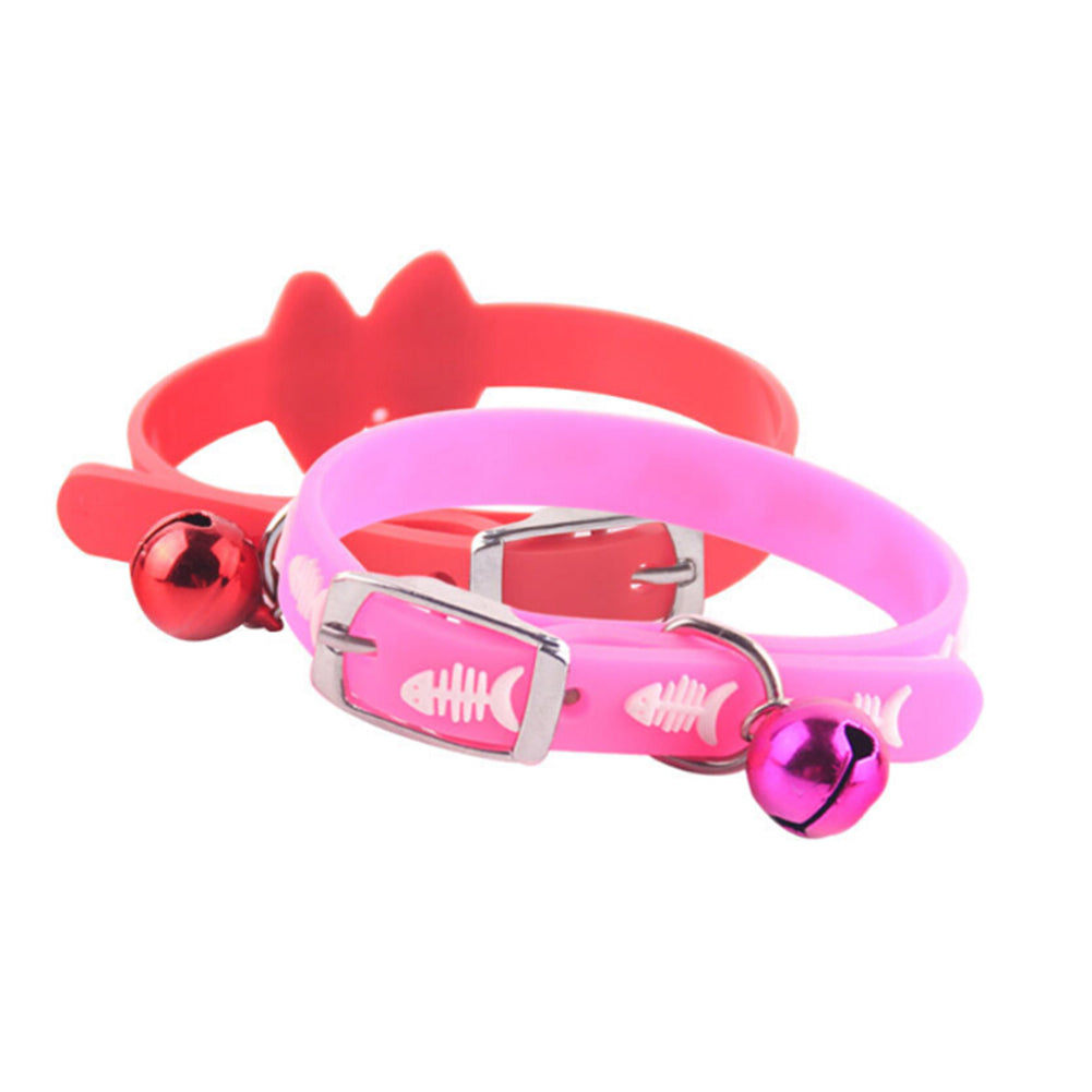 Cute Fishbone Heart Pattern Dog Puppy Pet Collar Adjustable Necklace with Bell