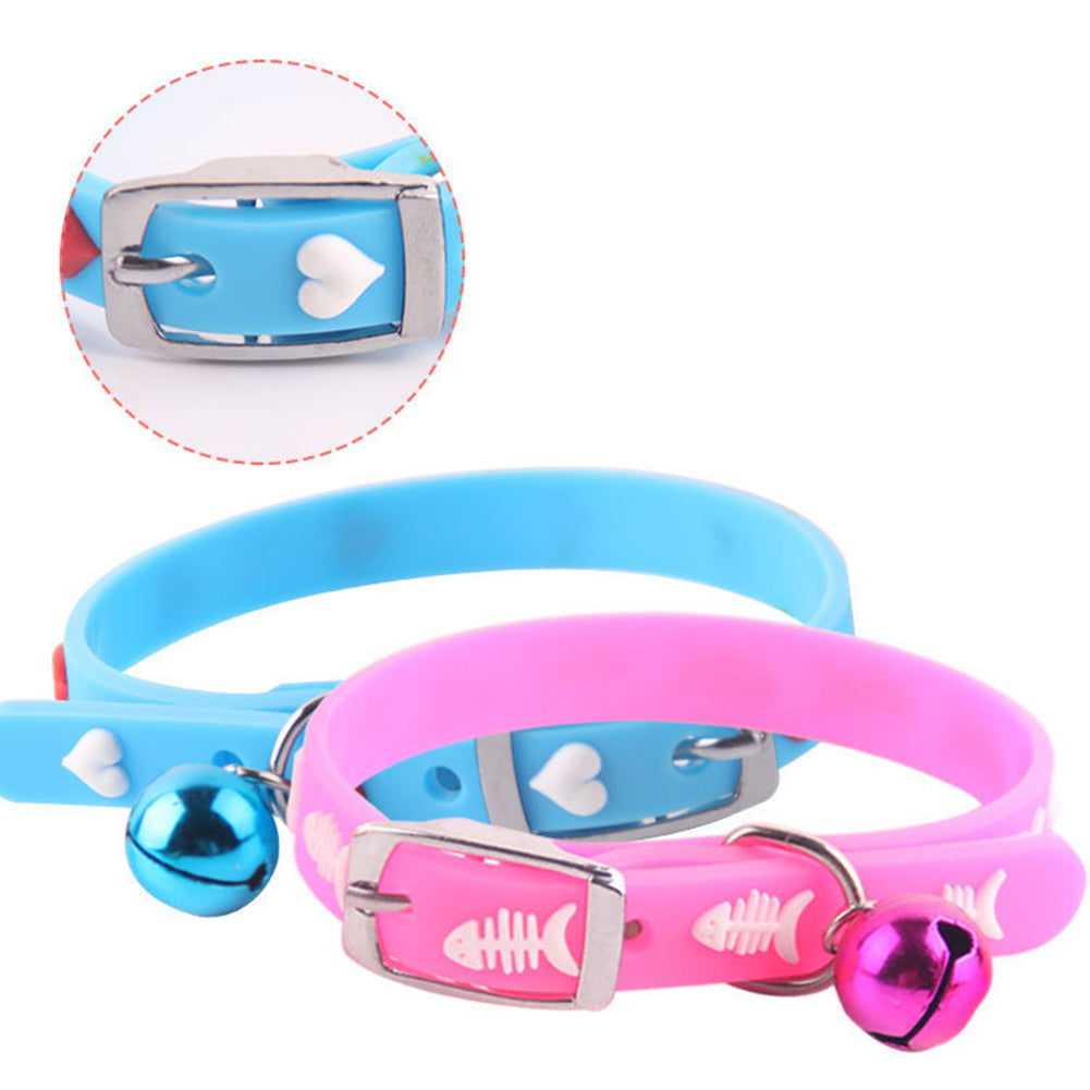 Cute Fishbone Heart Pattern Dog Puppy Pet Collar Adjustable Necklace with Bell