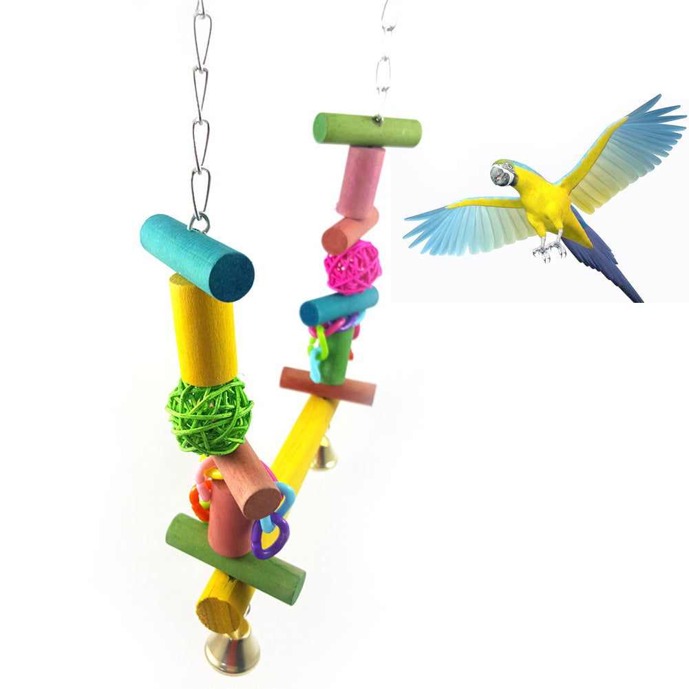 Colorful Rattan Ball Wood Swing Parrot Bite Climbing Toy Pet Bird Cage Decor