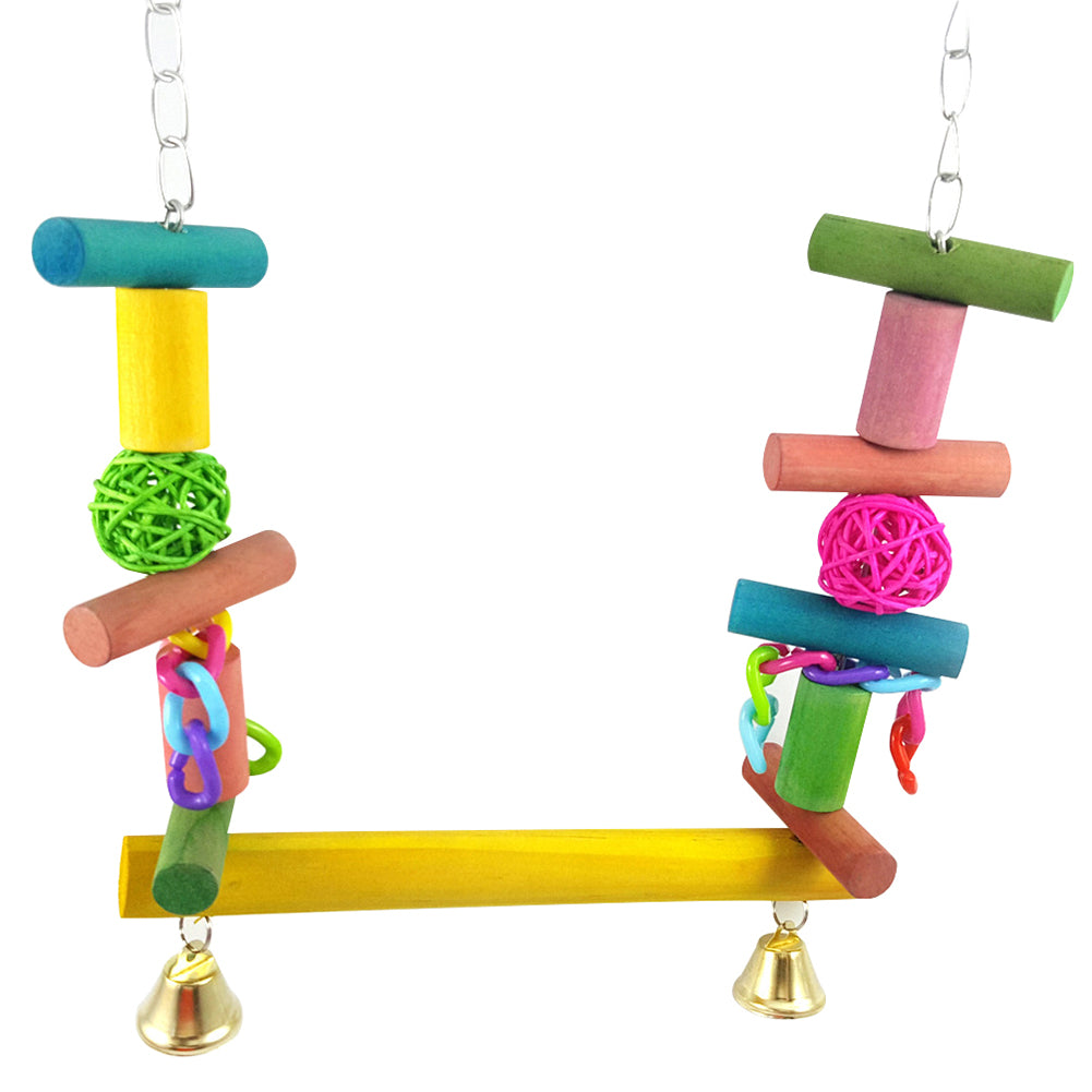 Colorful Rattan Ball Wood Swing Parrot Bite Climbing Toy Pet Bird Cage Decor