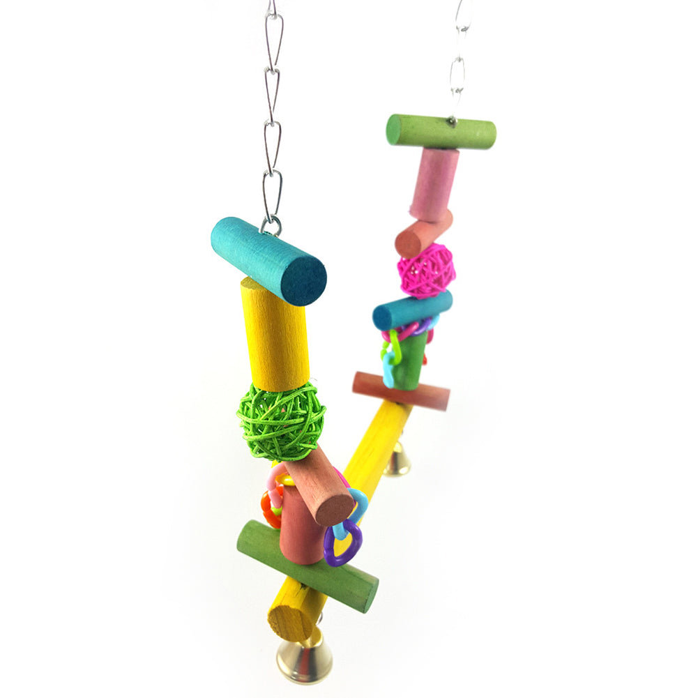 Colorful Rattan Ball Wood Swing Parrot Bite Climbing Toy Pet Bird Cage Decor