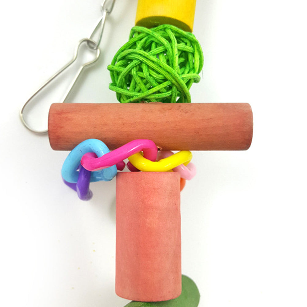 Colorful Rattan Ball Wood Swing Parrot Bite Climbing Toy Pet Bird Cage Decor