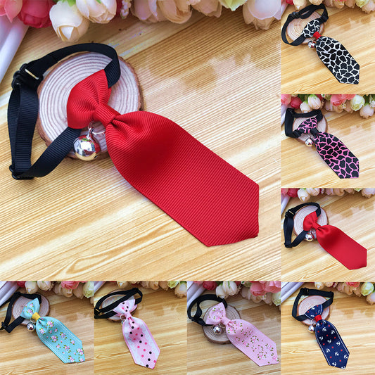 Fashion Dog Cat Tie Necktie with Bell Pendant Adjustable Pet Supplies Neck Decor