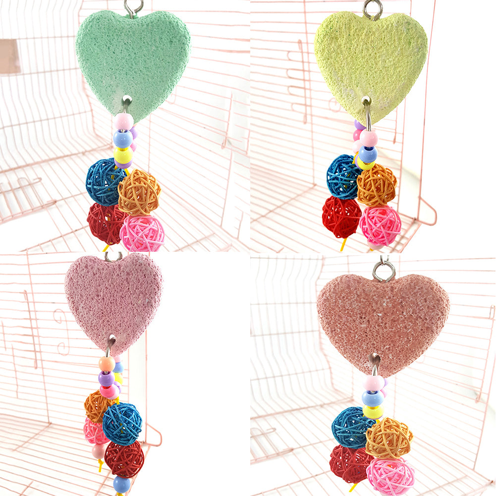 Colorful Pet Bird Teeth Care Chew Parrot Heart Stone Hanging Swing Balls Toy