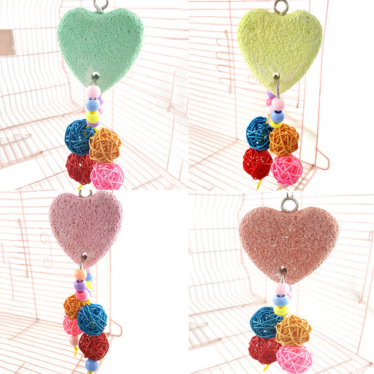 Colorful Pet Bird Teeth Care Chew Parrot Heart Stone Hanging Swing Balls Toy