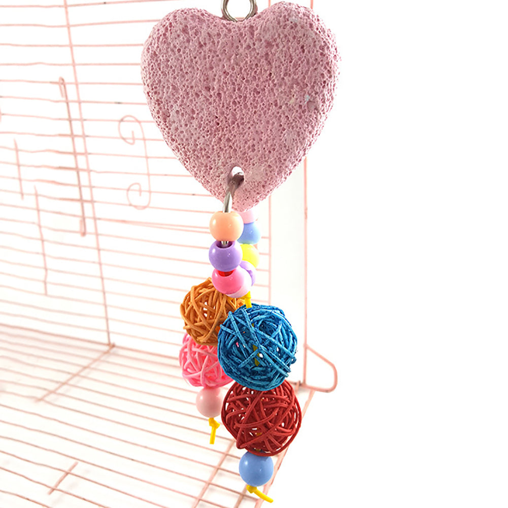 Colorful Pet Bird Teeth Care Chew Parrot Heart Stone Hanging Swing Balls Toy