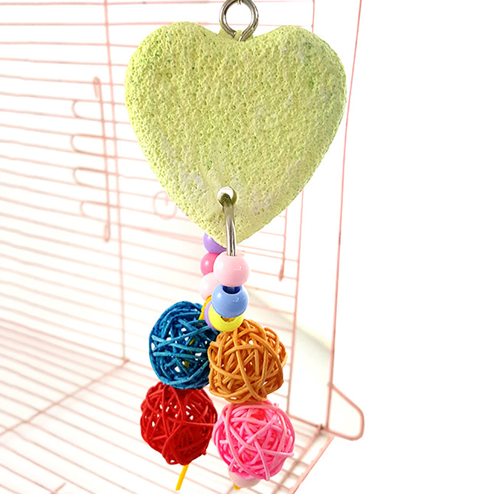Colorful Pet Bird Teeth Care Chew Parrot Heart Stone Hanging Swing Balls Toy