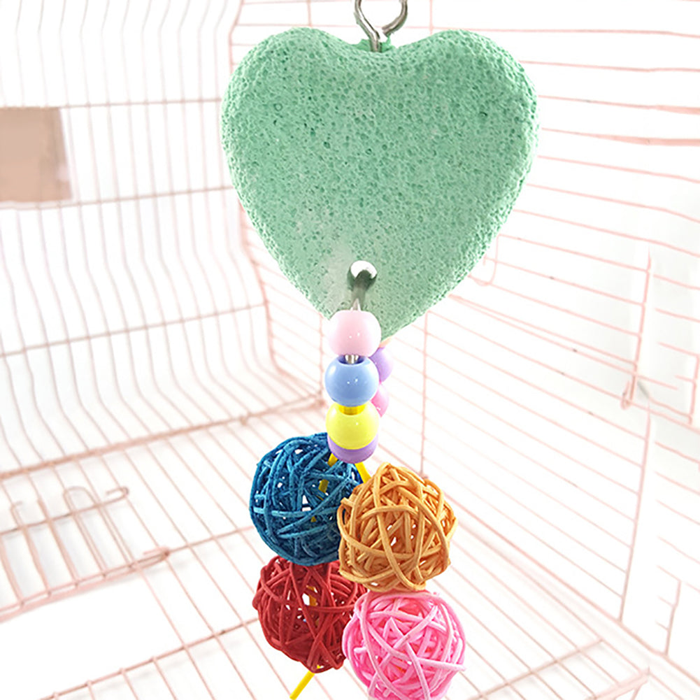 Colorful Pet Bird Teeth Care Chew Parrot Heart Stone Hanging Swing Balls Toy