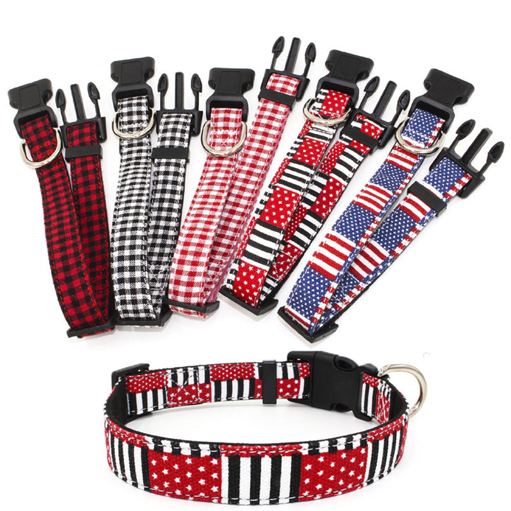 Fashion Grid Dots Adjustable Buckle Cloth Dog Cat Collar Pet Neck Chain Decor