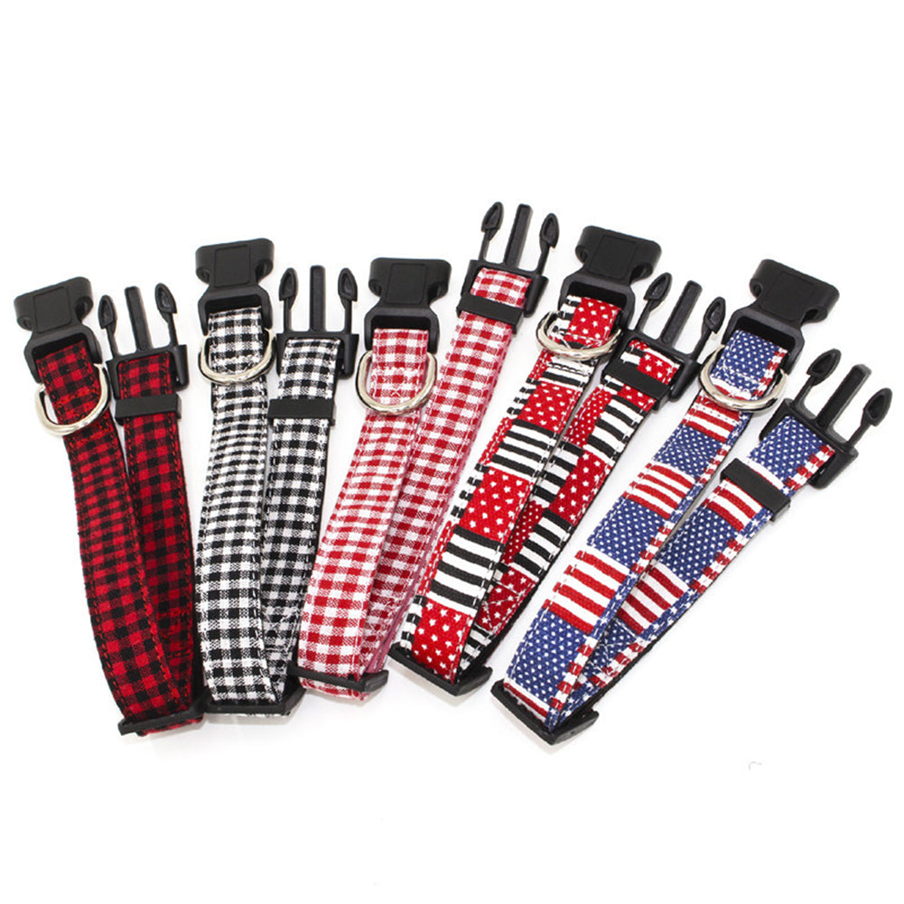 Fashion Grid Dots Adjustable Buckle Cloth Dog Cat Collar Pet Neck Chain Decor