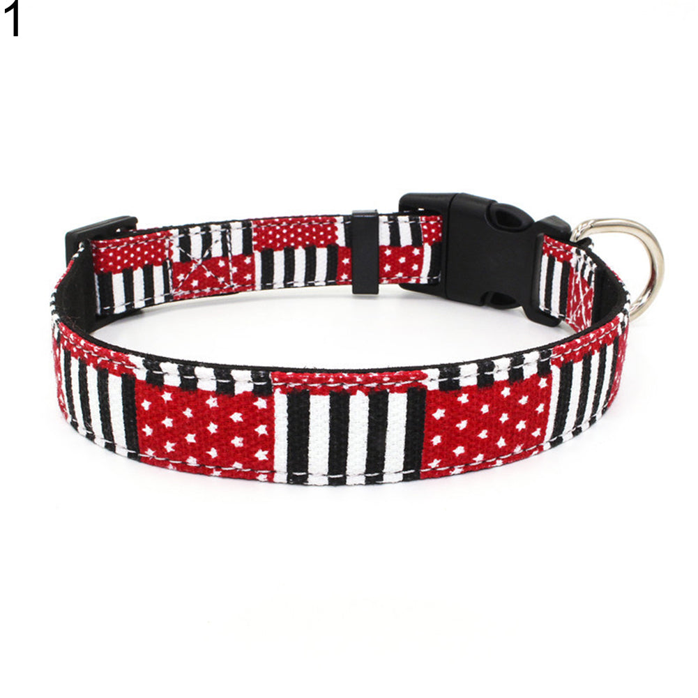 Fashion Grid Dots Adjustable Buckle Cloth Dog Cat Collar Pet Neck Chain Decor