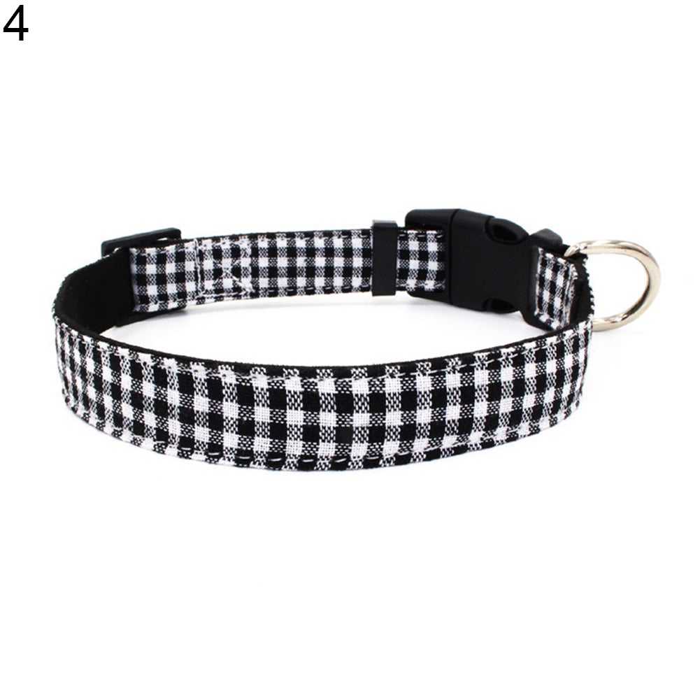 Fashion Grid Dots Adjustable Buckle Cloth Dog Cat Collar Pet Neck Chain Decor