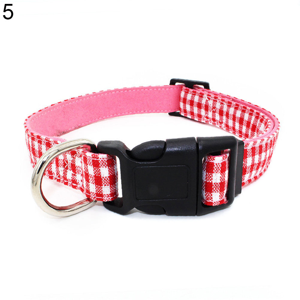 Fashion Grid Dots Adjustable Buckle Cloth Dog Cat Collar Pet Neck Chain Decor