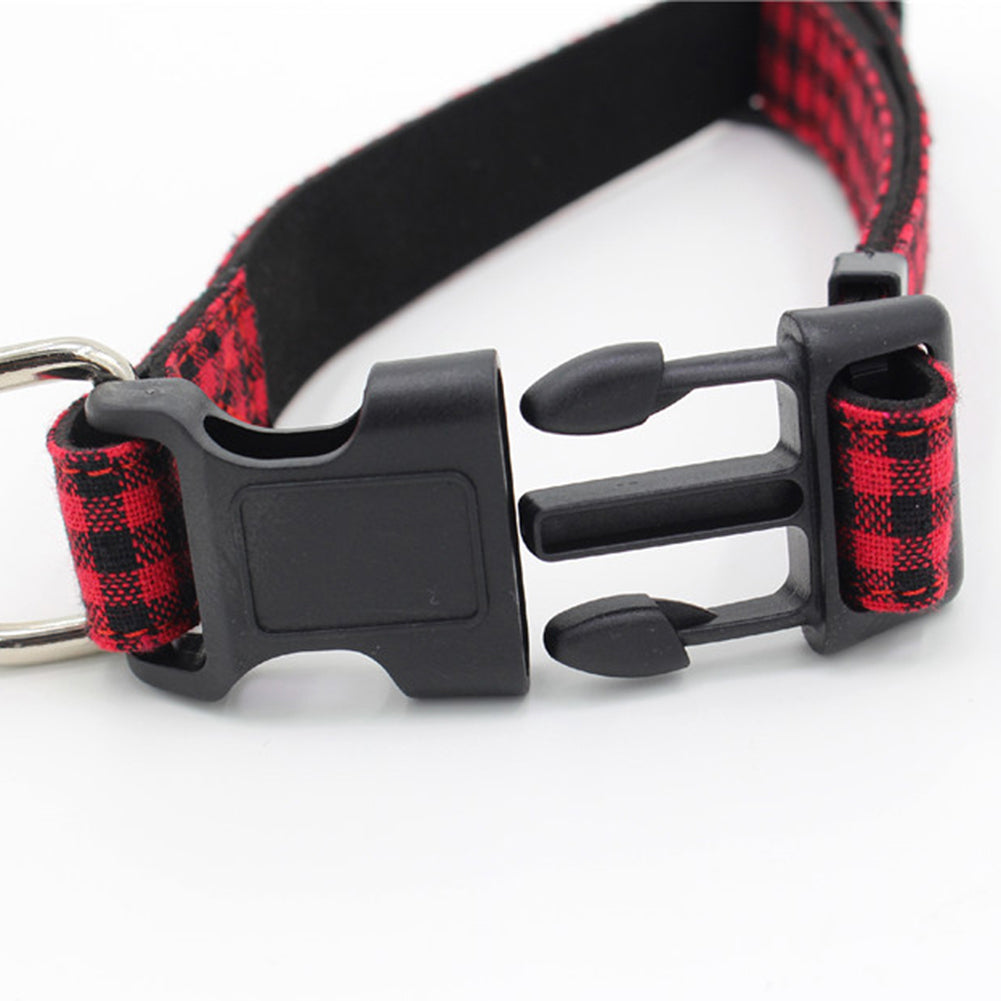 Fashion Grid Dots Adjustable Buckle Cloth Dog Cat Collar Pet Neck Chain Decor