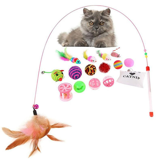 16Pcs/Set Cat Kitten Teaser Mouse Ball Bell Wand Interactive Funny Pet Toy