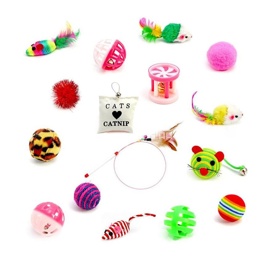 16Pcs/Set Cat Kitten Teaser Mouse Ball Bell Wand Interactive Funny Pet Toy