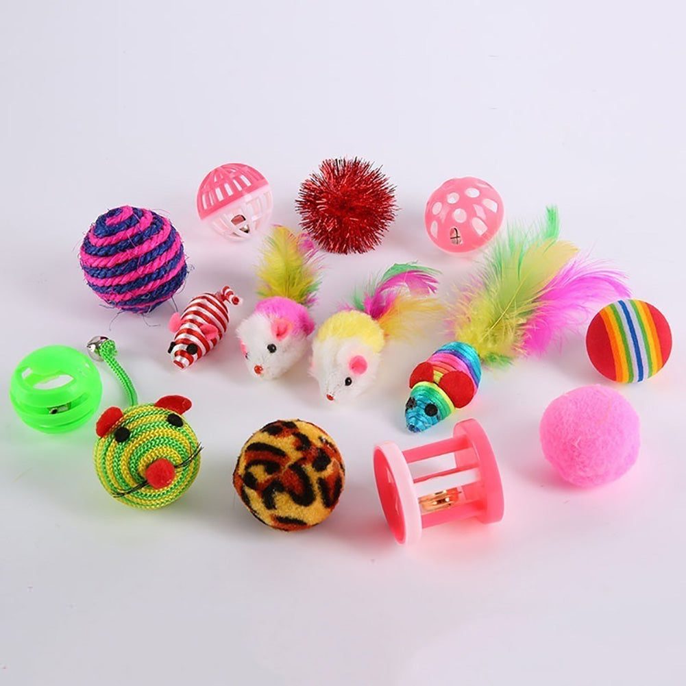 16Pcs/Set Cat Kitten Teaser Mouse Ball Bell Wand Interactive Funny Pet Toy