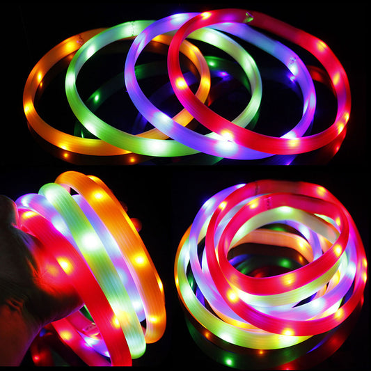 USB Rechargeable LED Flashing Light Silicone Band Safety Pet Dog Cat Collar