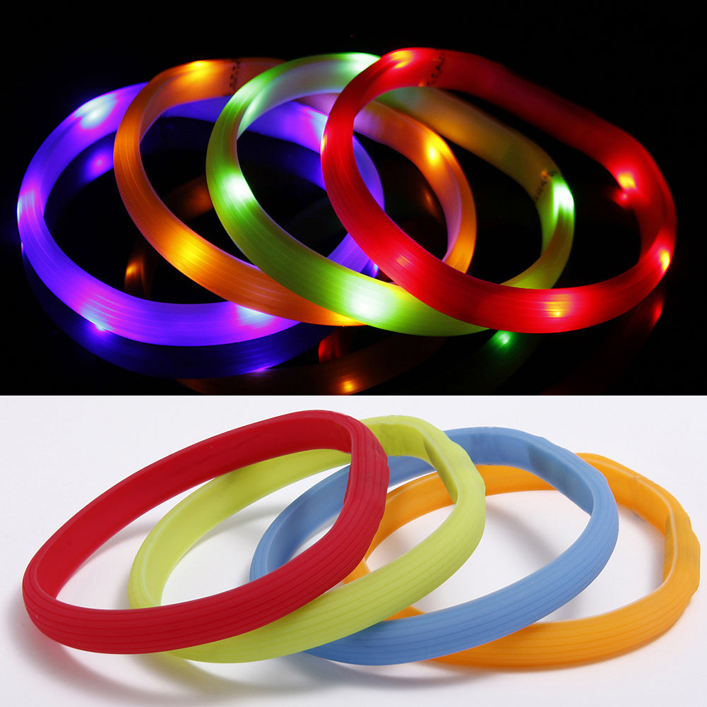 USB Rechargeable LED Flashing Light Silicone Band Safety Pet Dog Cat Collar