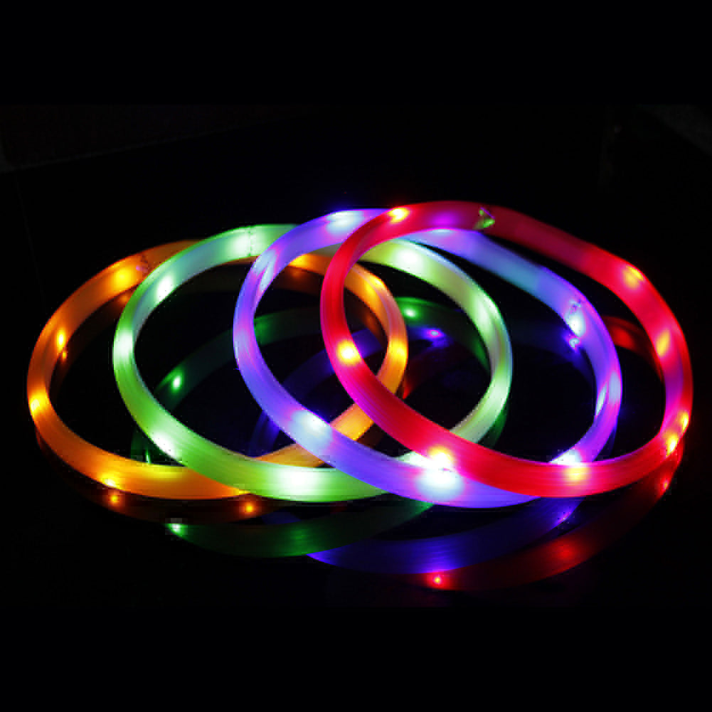 USB Rechargeable LED Flashing Light Silicone Band Safety Pet Dog Cat Collar